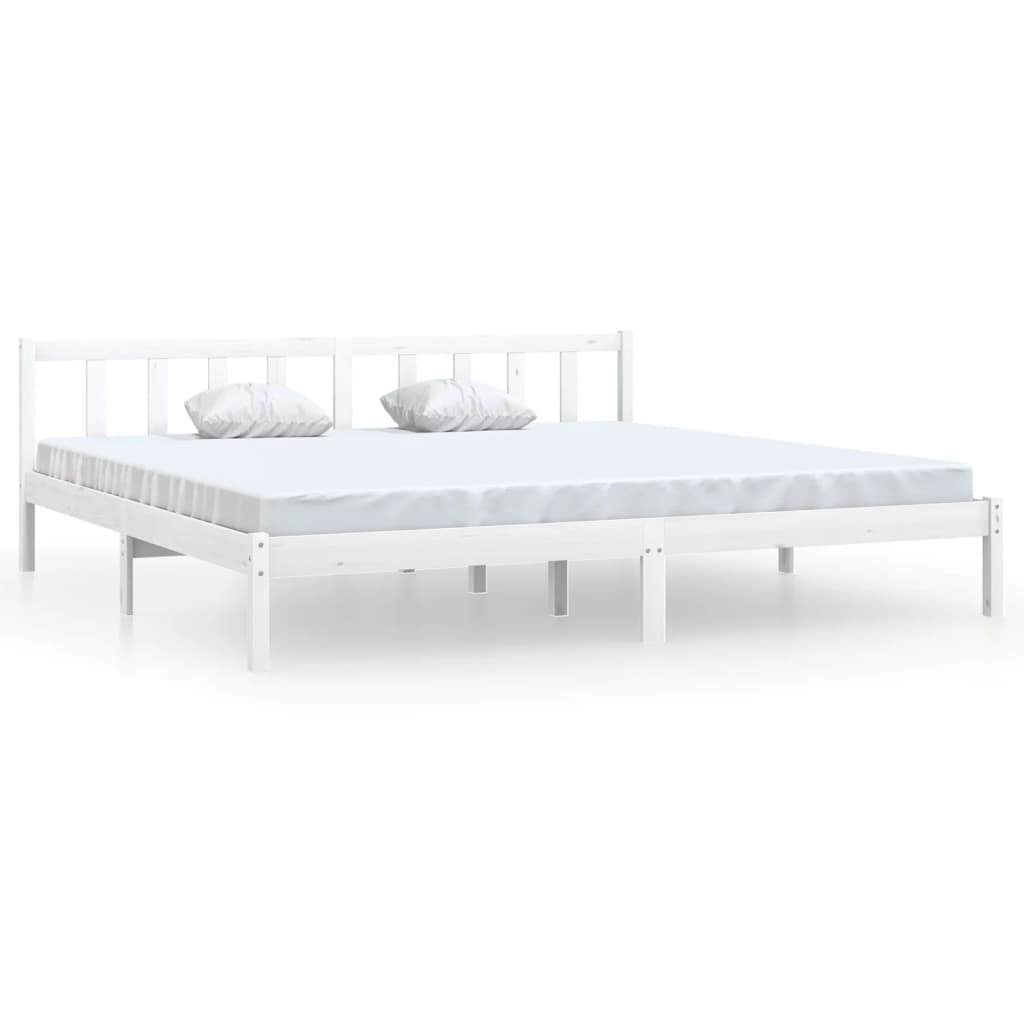 Bed Frame White Solid Wood Pine 183x203 cm King Size