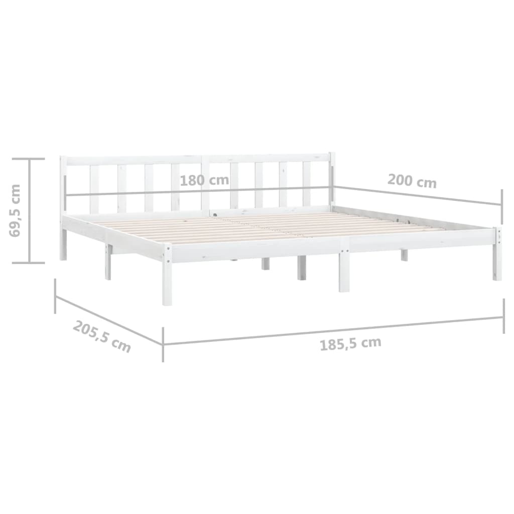 Bed Frame White Solid Wood Pine 183x203 cm King Size