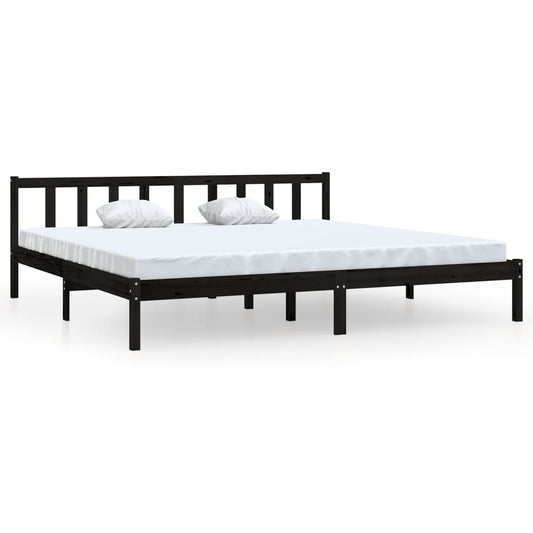 Bed Frame Black Solid Wood Pine 183x203 cm King Size