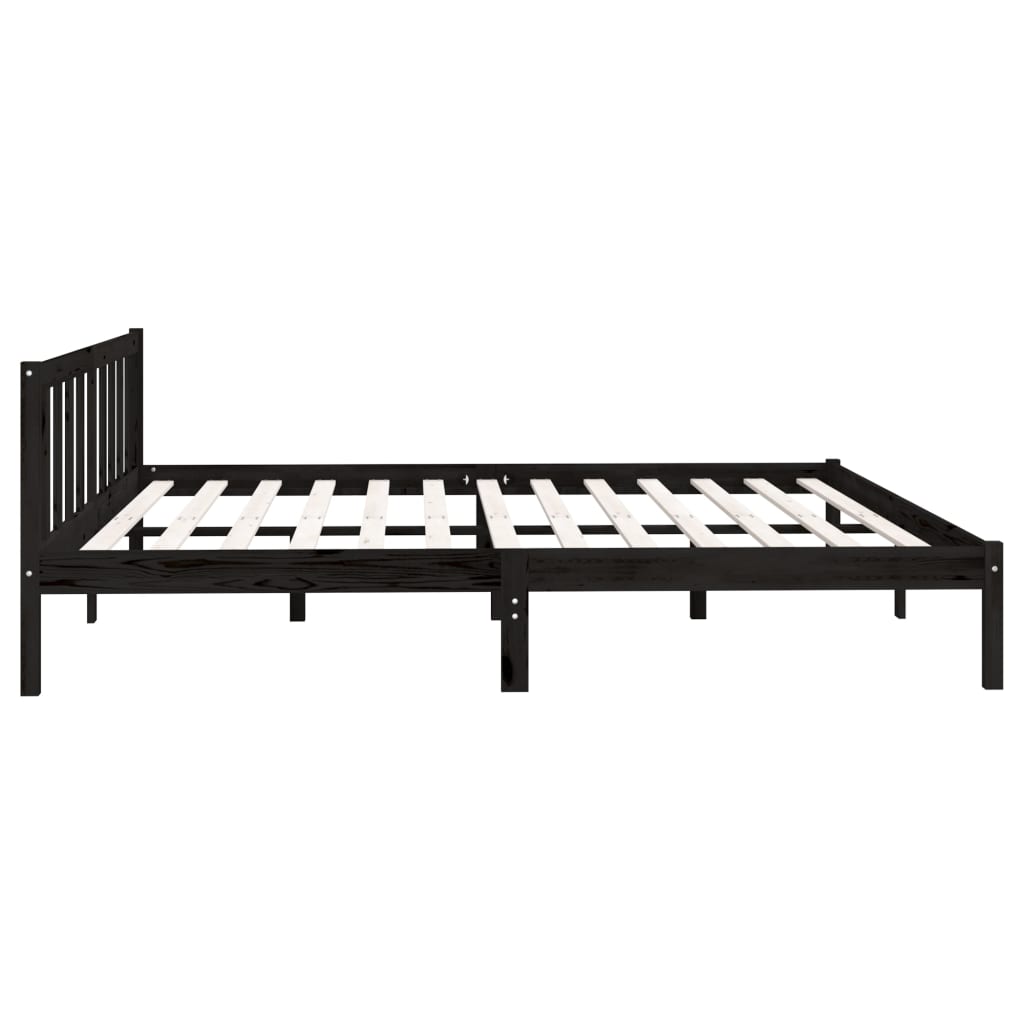 Bed Frame Black Solid Wood Pine 183x203 cm King Size