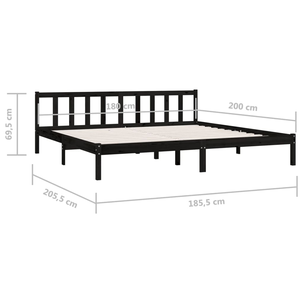 Bed Frame Black Solid Wood Pine 183x203 cm King Size