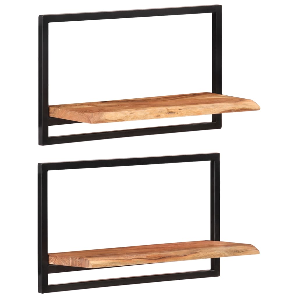 Wall Shelves 2 pcs 60x25x35 cm Solid Wood Acacia and Steel