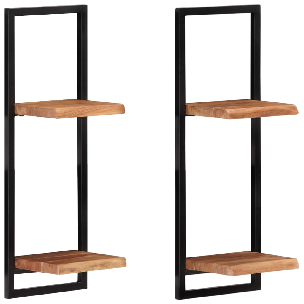 Wall Shelves 2 pcs 25x25x75 cm Solid Wood Acacia and Steel