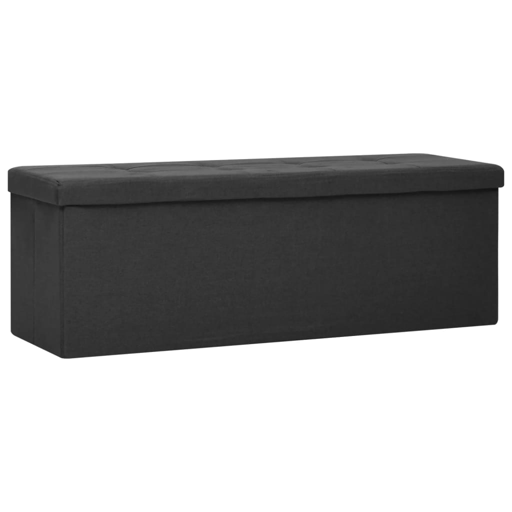 Folding Storage Bench Black Faux Linen