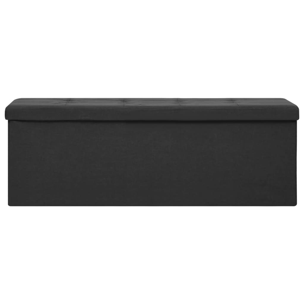 Folding Storage Bench Black Faux Linen