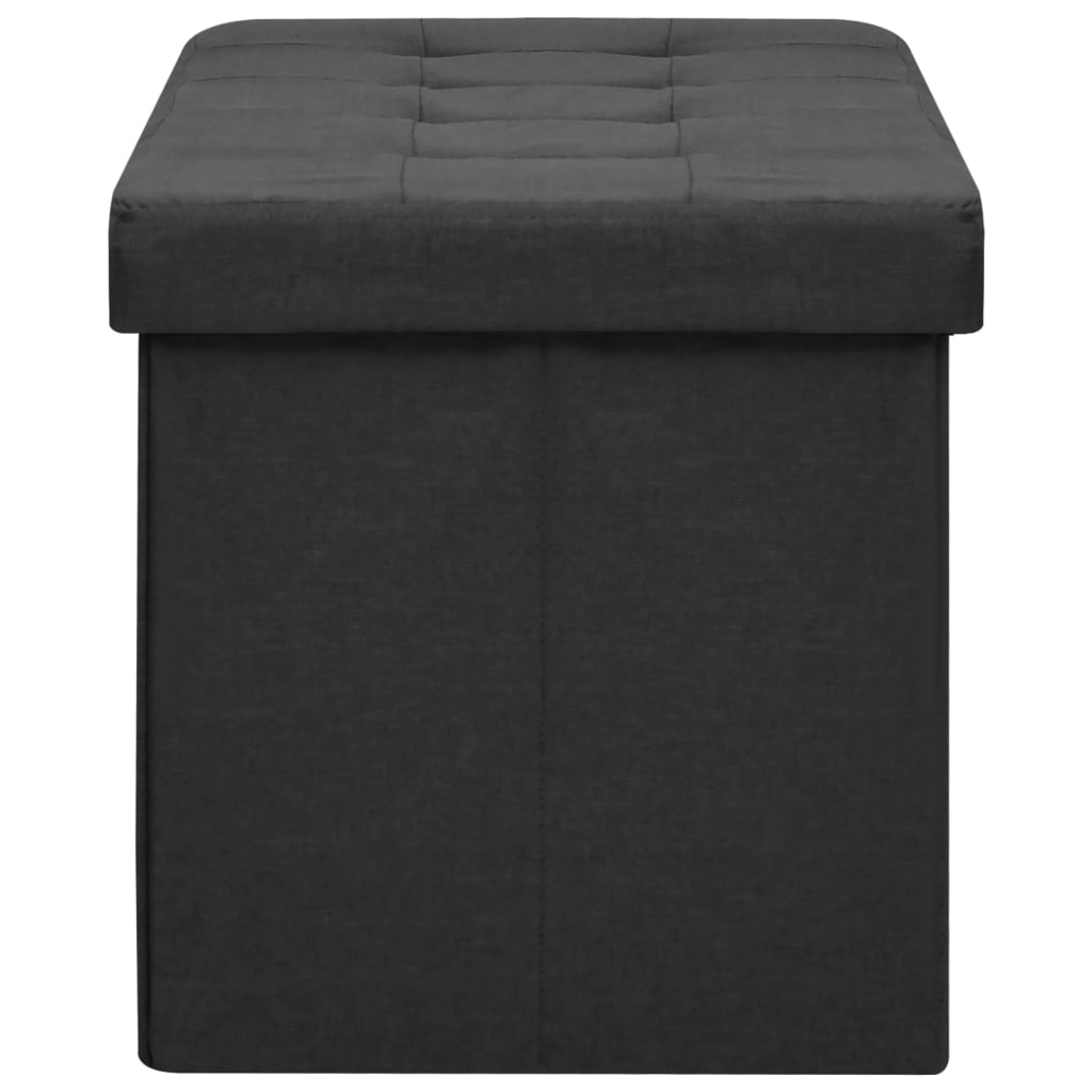 Folding Storage Bench Black Faux Linen