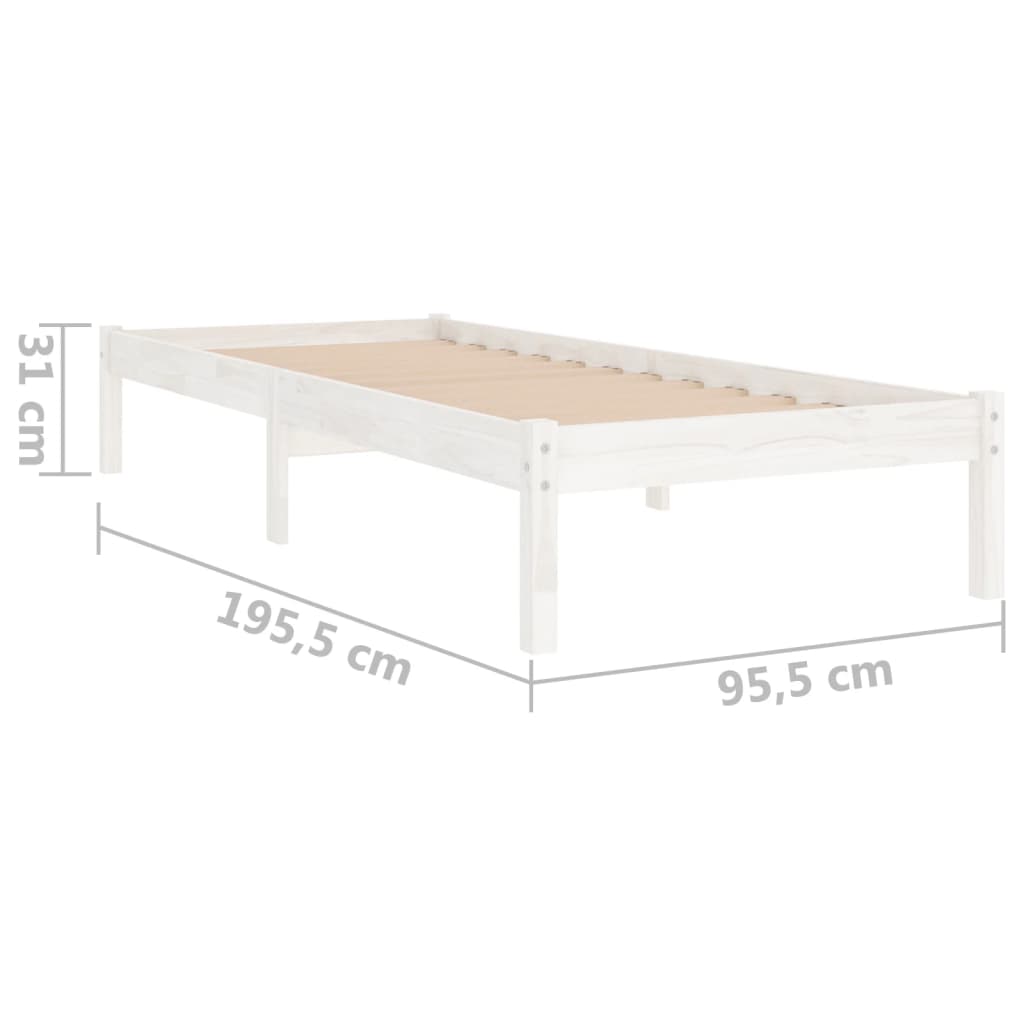 Bed Frame White Solid Wood 92x187 cm Single Size