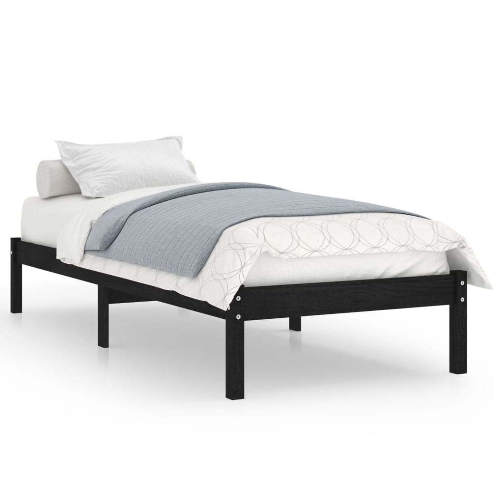 Bed Frame Black Solid Wood 92x187 cm Single Size