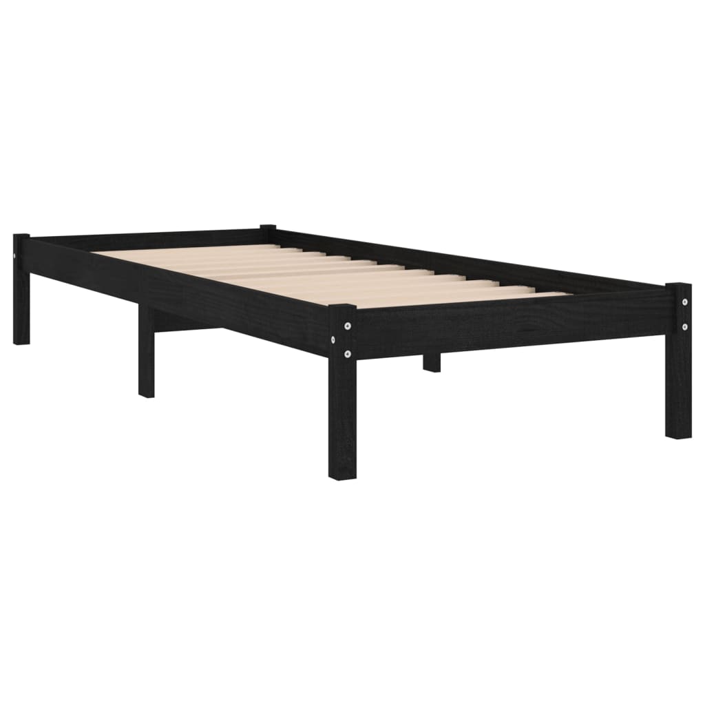 Bed Frame Black Solid Wood 92x187 cm Single Size