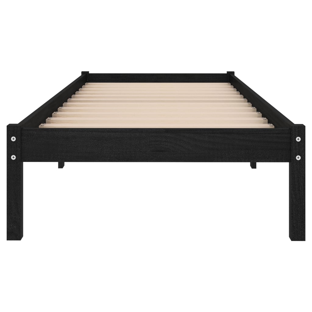 Bed Frame Black Solid Wood 92x187 cm Single Size