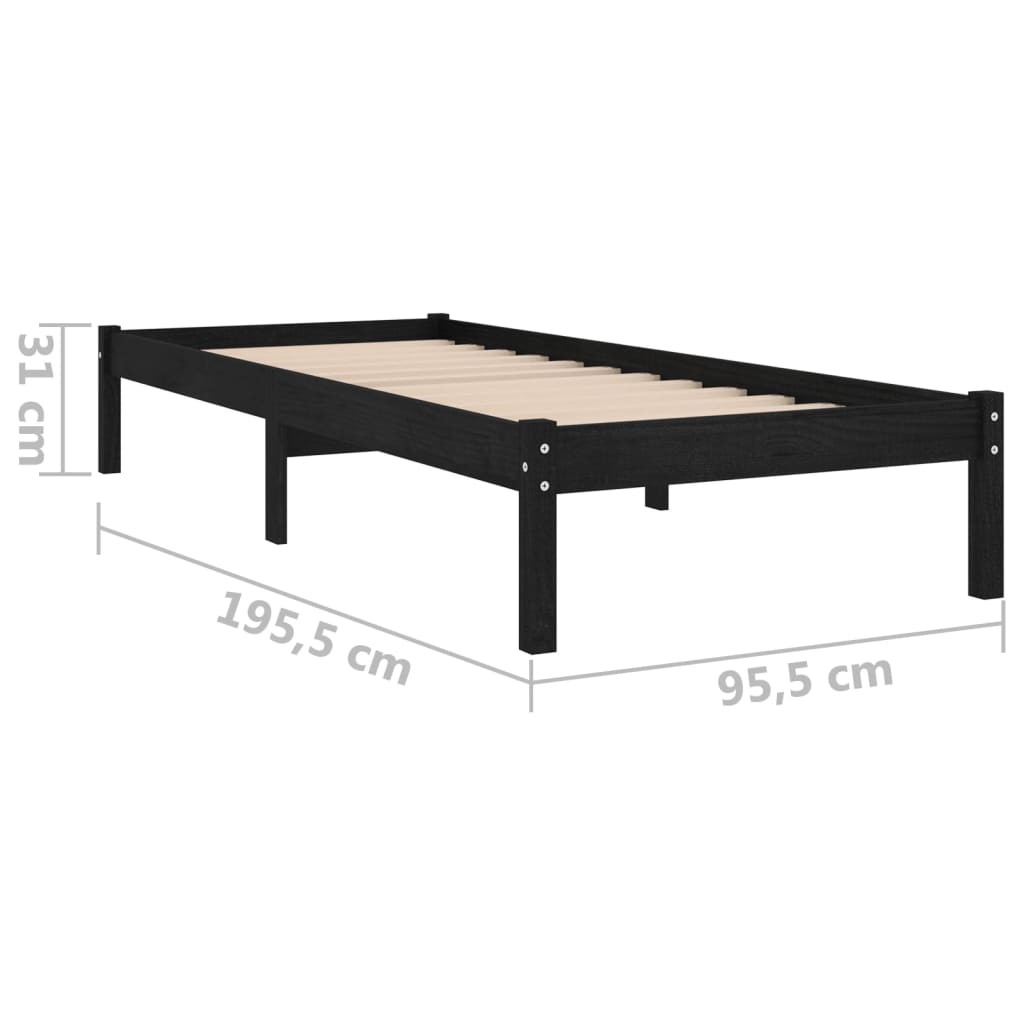 Bed Frame Black Solid Wood 92x187 cm Single Size