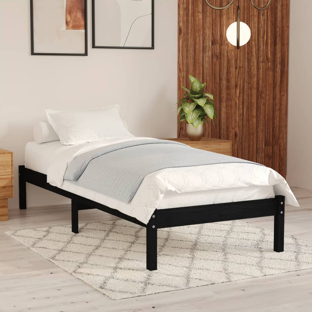 Bed Frame Black Solid Wood 92x187 cm Single Size