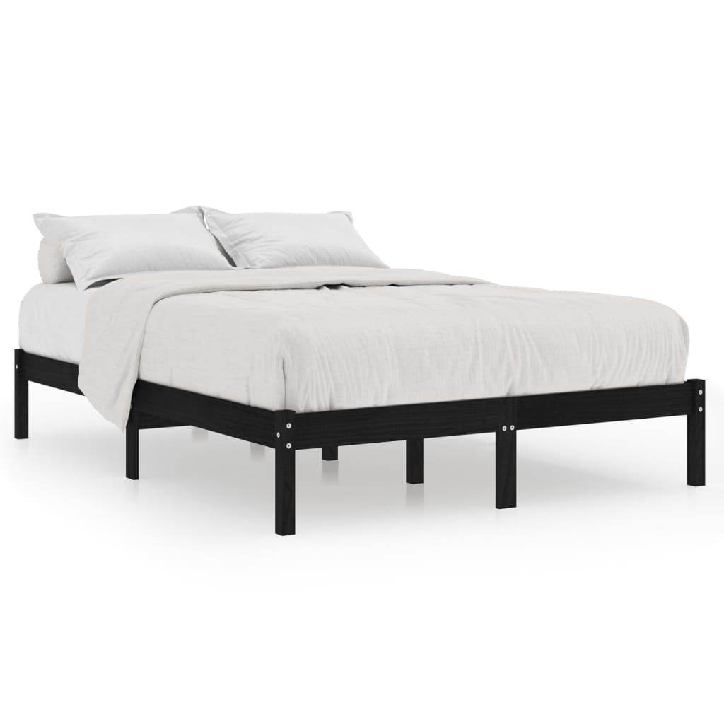 Bed Frame Black Solid Wood 137x187 cm Double Size