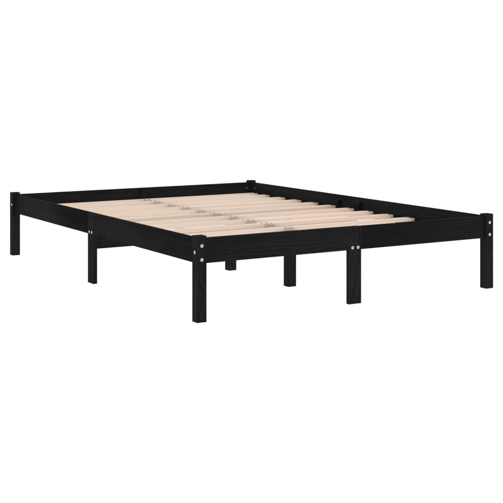 Bed Frame Black Solid Wood 137x187 cm Double Size