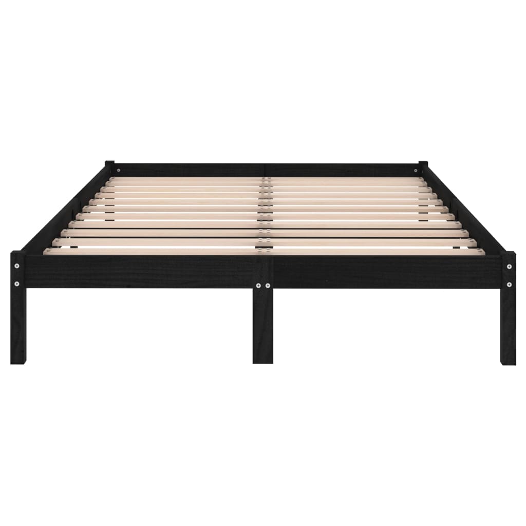 Bed Frame Black Solid Wood 137x187 cm Double Size