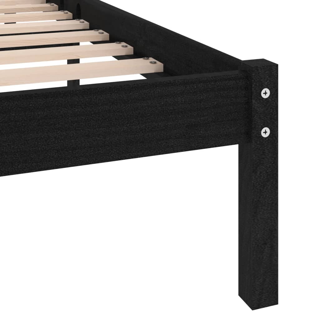 Bed Frame Black Solid Wood 137x187 cm Double Size