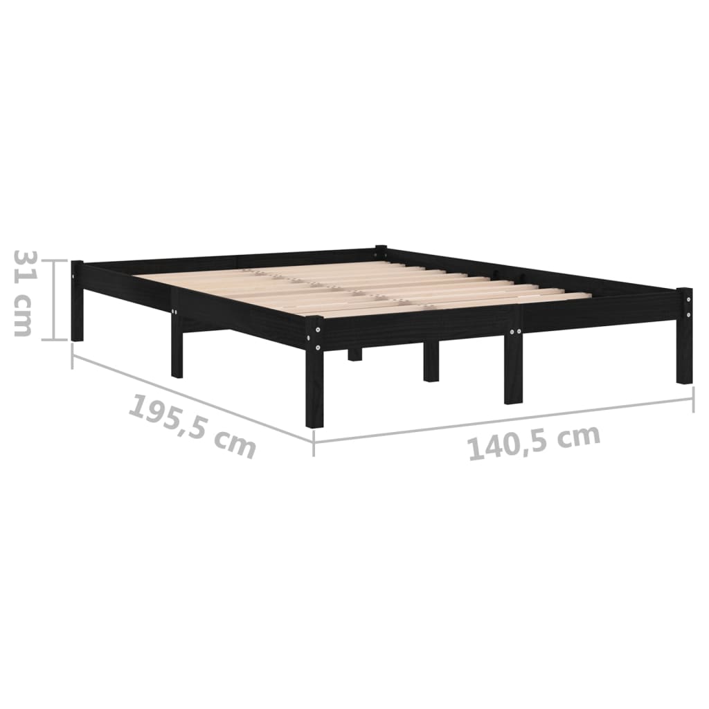 Bed Frame Black Solid Wood 137x187 cm Double Size