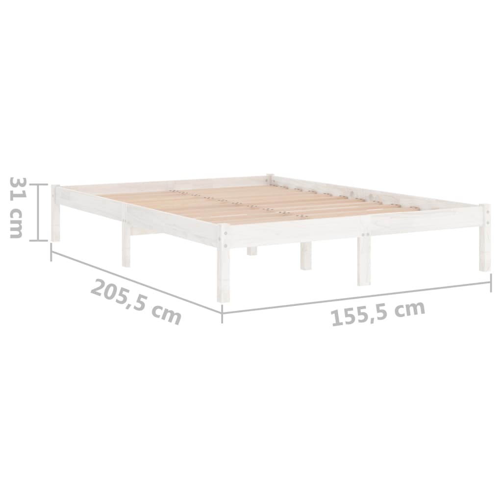 Bed Frame White Solid Wood 153x203 cm Queen Size