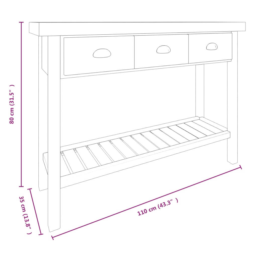 Console Table 110x35x80 cm Solid Wood Fir