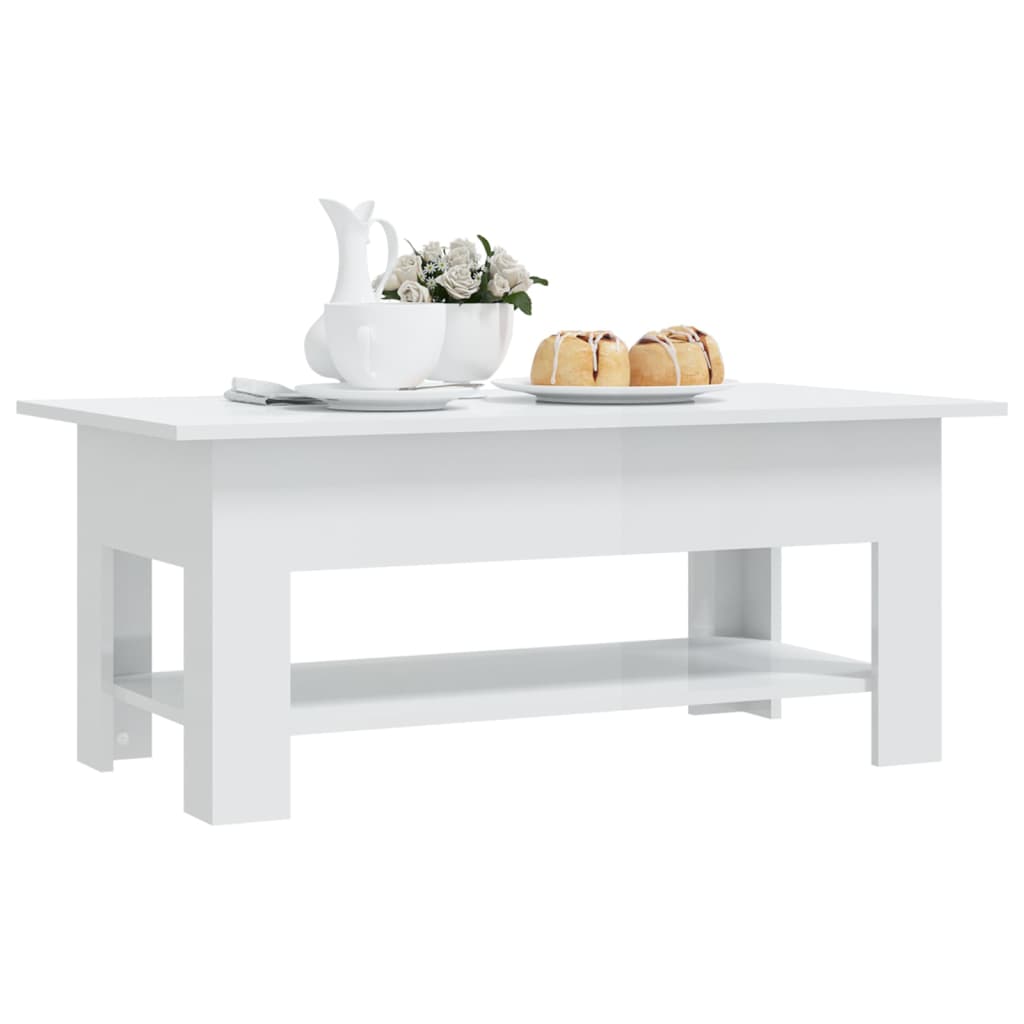 Coffee Table High Gloss White 102x55x42 cm Engineered Wood