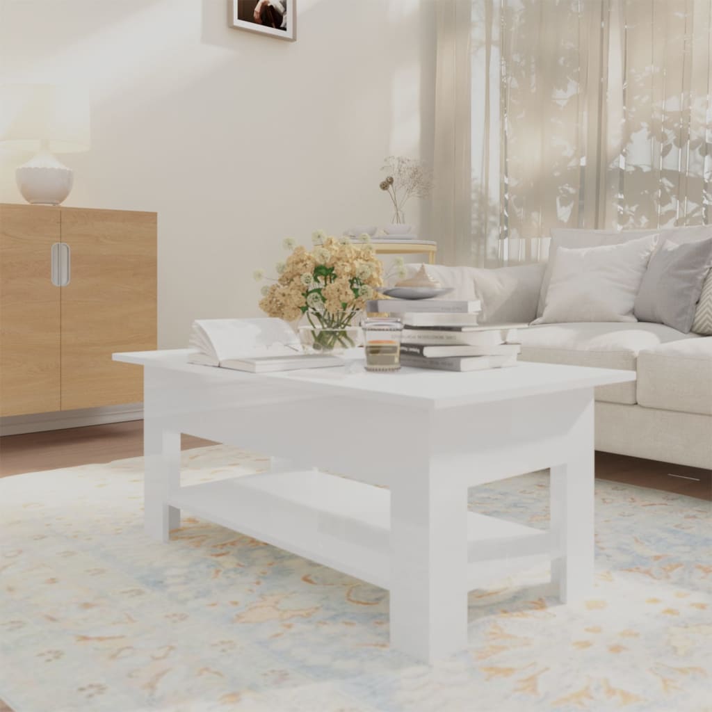 Coffee Table High Gloss White 102x55x42 cm Engineered Wood