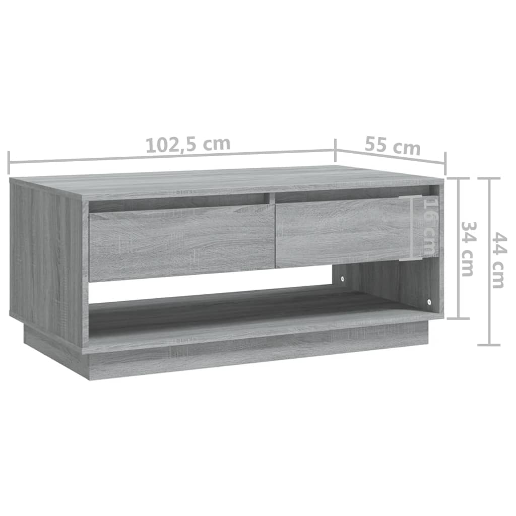 Coffee Table Grey Sonoma 102.5x55x44 cm Engineered Wood