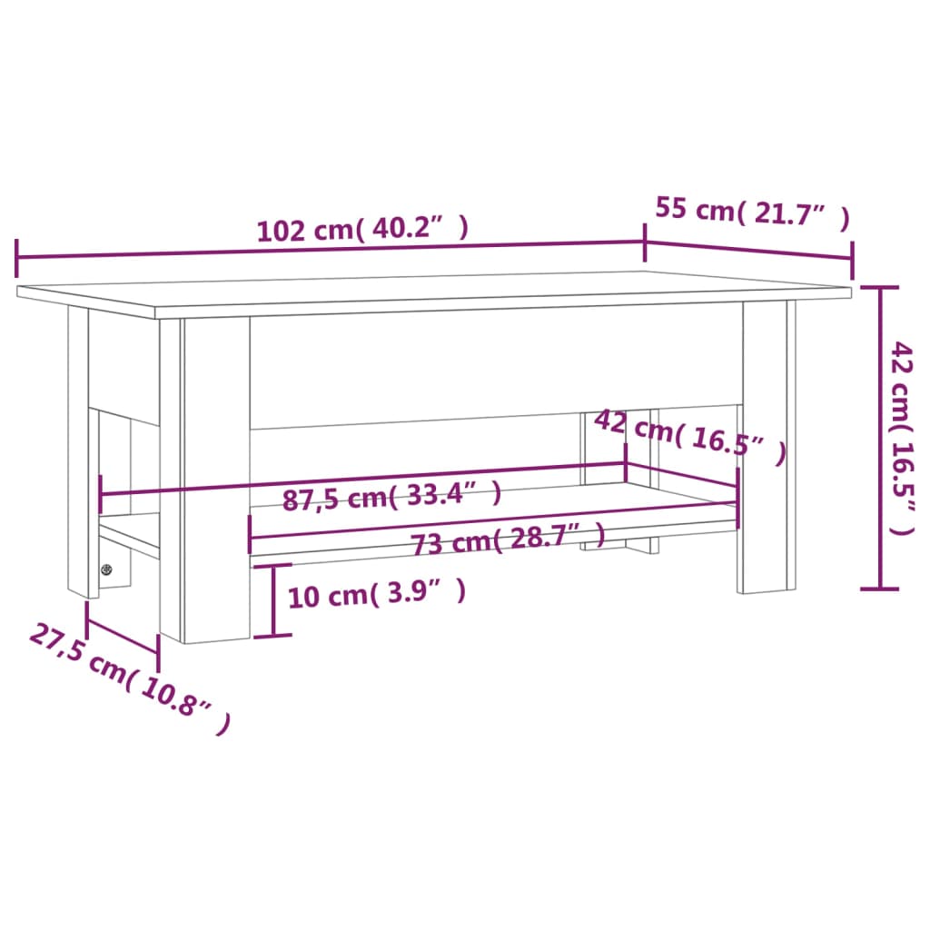 Coffee Table Grey Sonoma 102x55x42 cm Engineered Wood