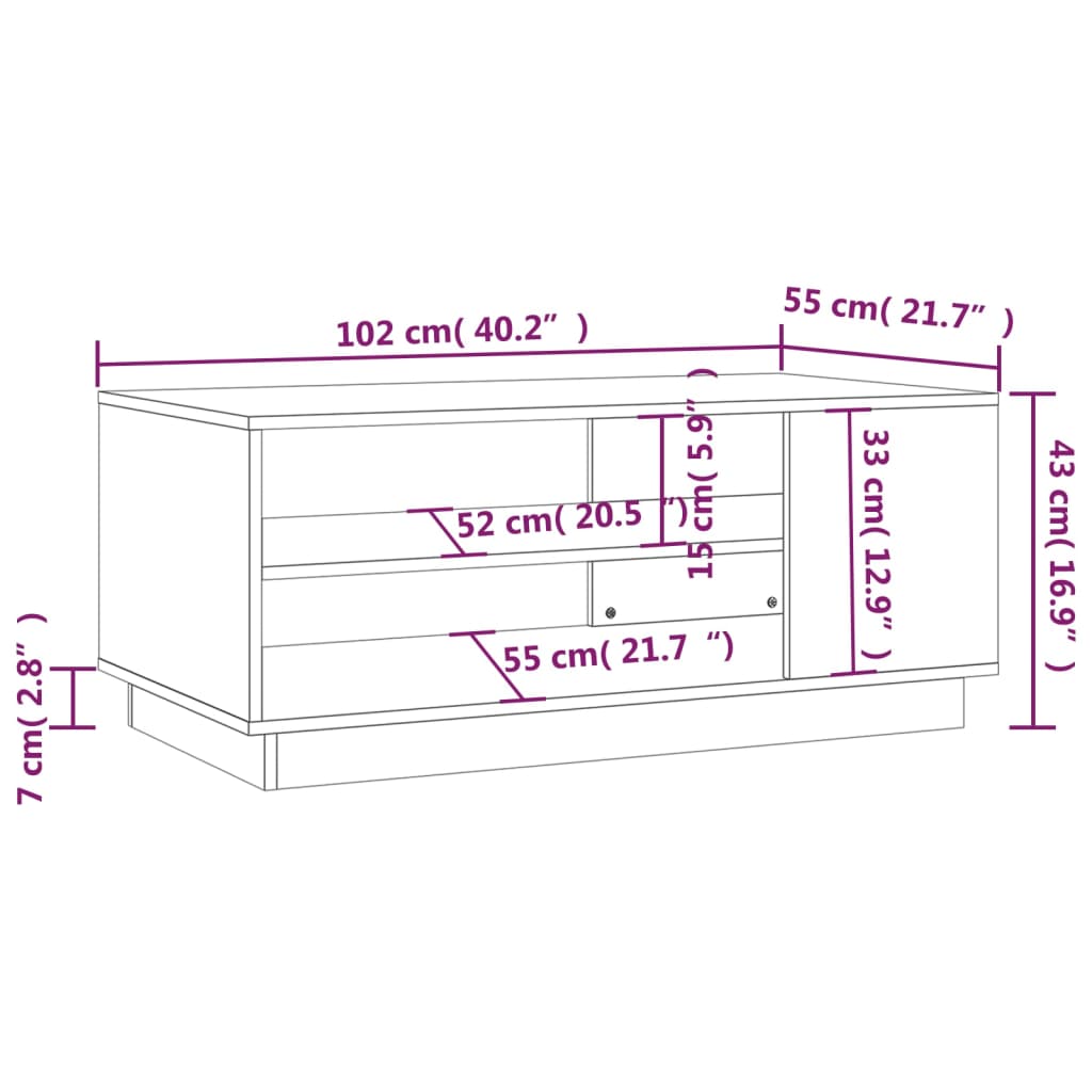 Coffee Table Smoked Oak 102x55x43 cm Engineered Wood