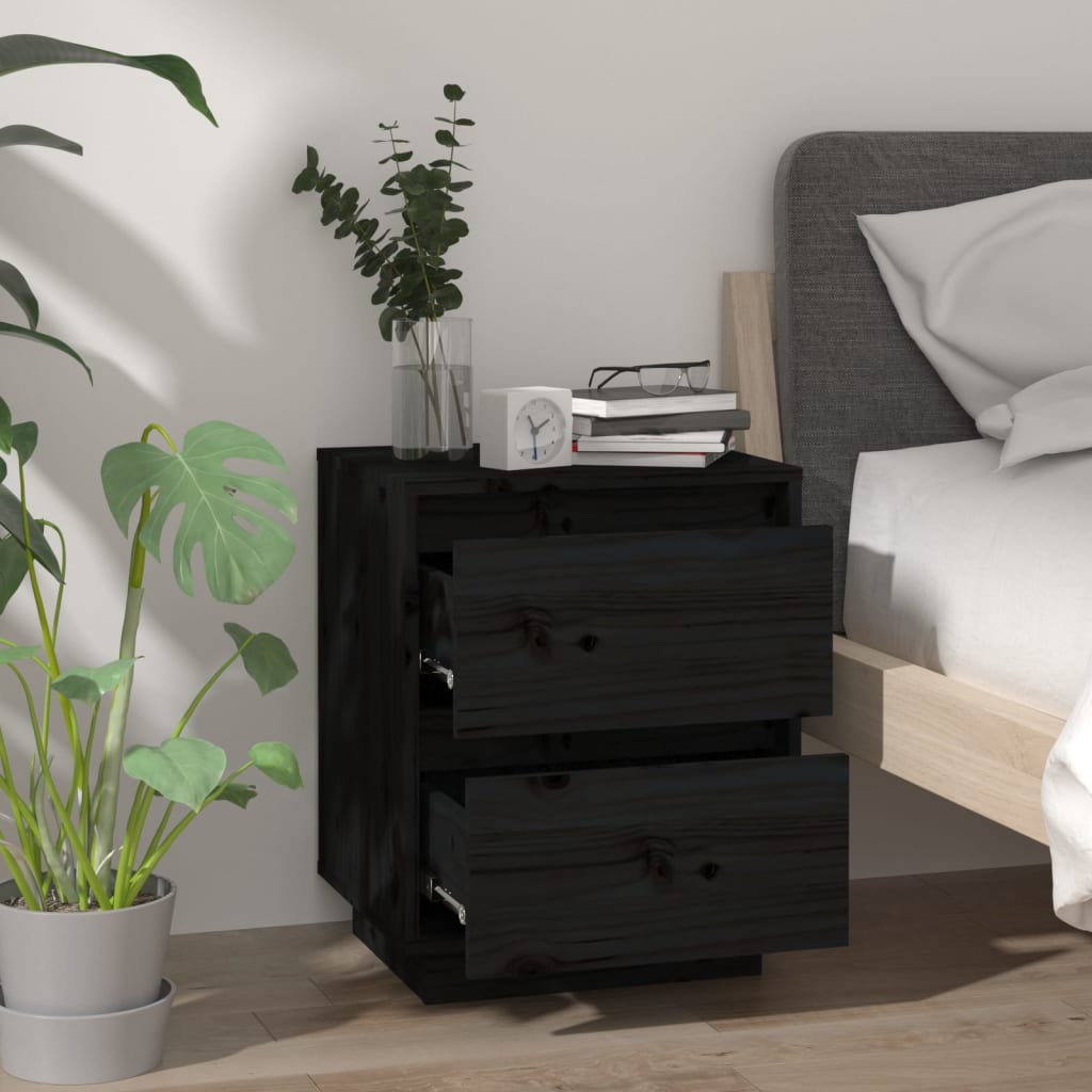 Bedside Cabinets 2 pcs Black 40x35x50 cm Solid Wood Pine