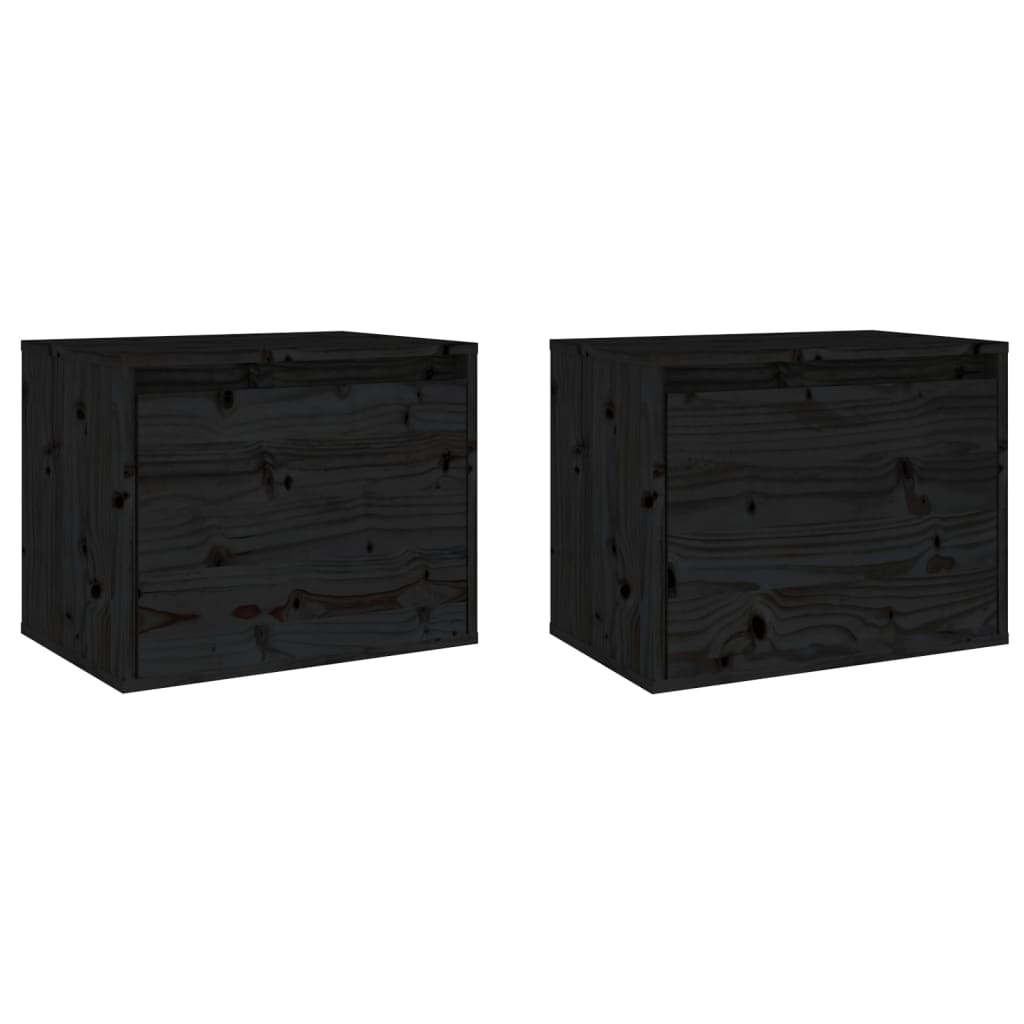 Wall Cabinets 2 pcs Black 45x30x35 cm Solid Wood Pine