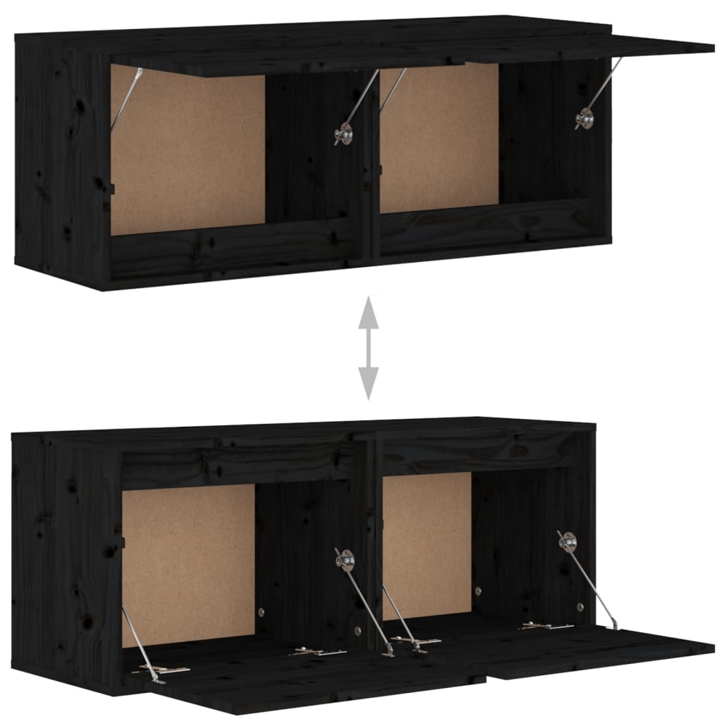 Wall Cabinets 2 pcs Black 45x30x35 cm Solid Wood Pine