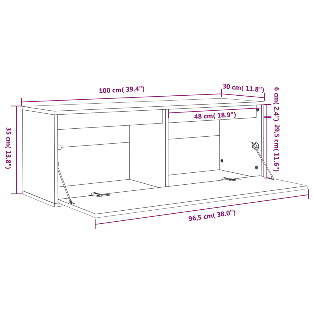 Wall Cabinet 100x30x35 cm Solid Wood Pine