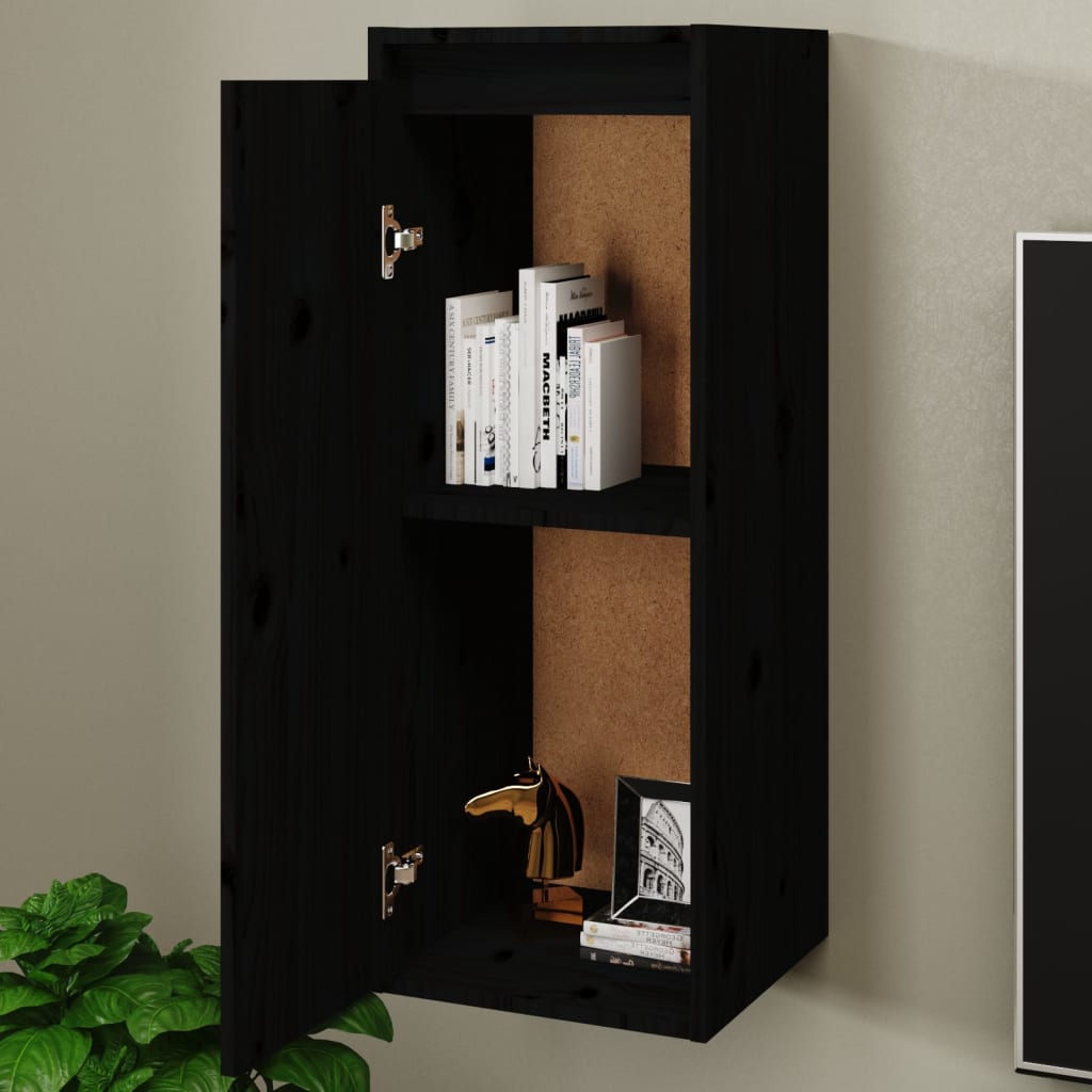 Wall Cabinet Black 30x30x80 cm Solid Wood Pine