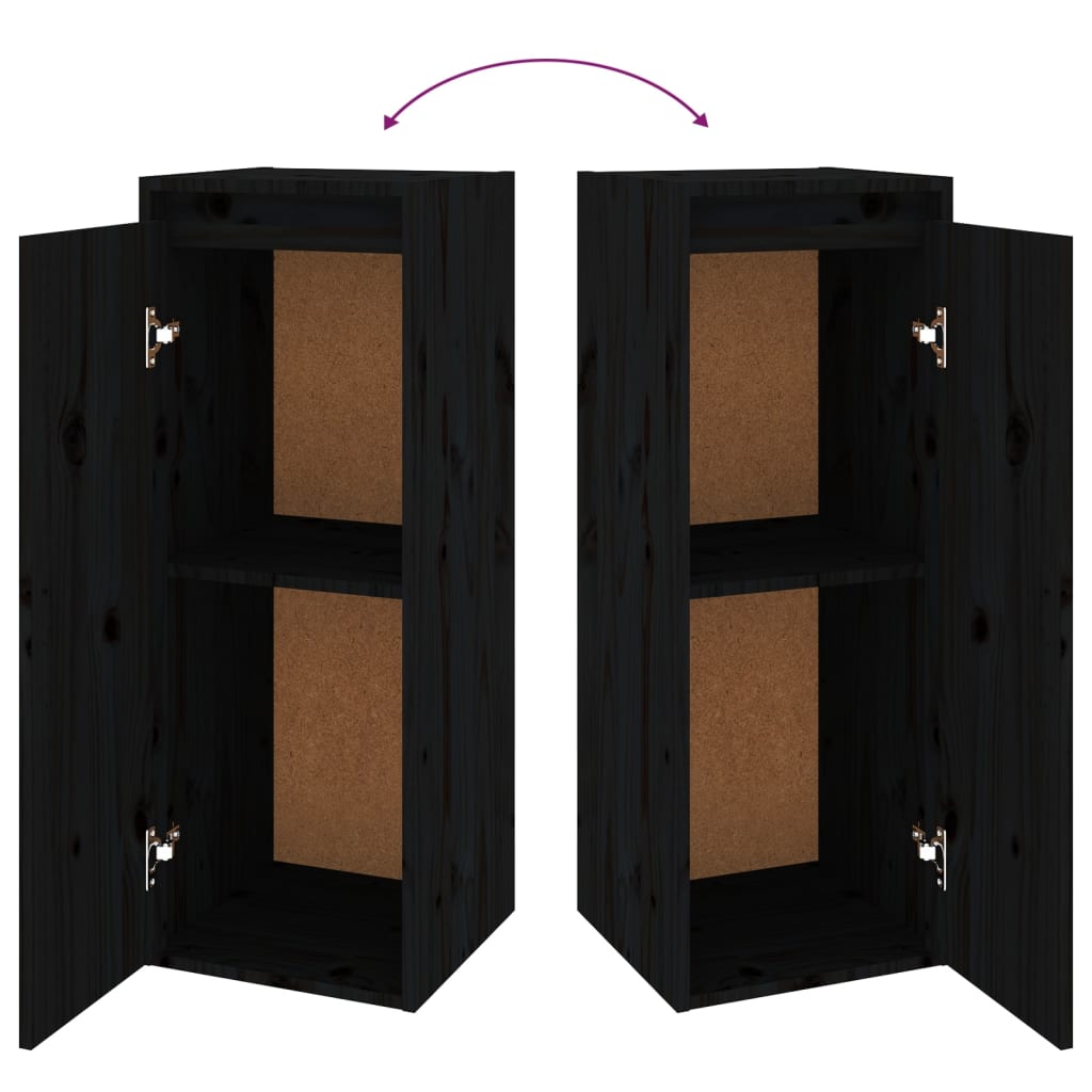 Wall Cabinet Black 30x30x80 cm Solid Wood Pine