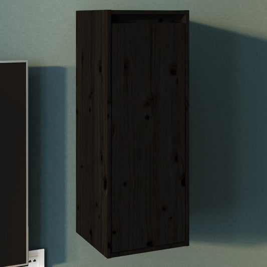 Wall Cabinet Black 30x30x80 cm Solid Wood Pine