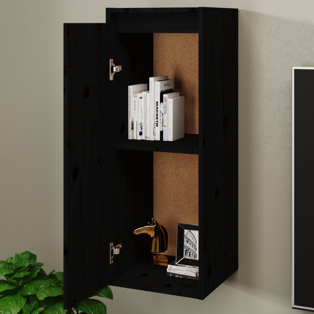 Wall Cabinets 2 pcs Black 30x30x80 cm Solid Wood Pine