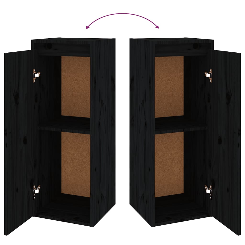 Wall Cabinets 2 pcs Black 30x30x80 cm Solid Wood Pine