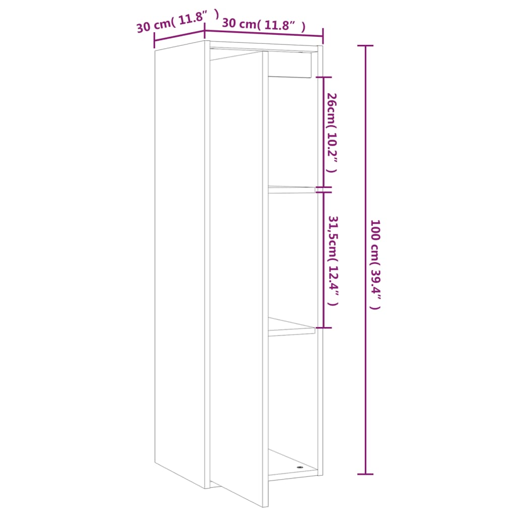 Wall Cabinet White 30x30x100 cm Solid Wood Pine