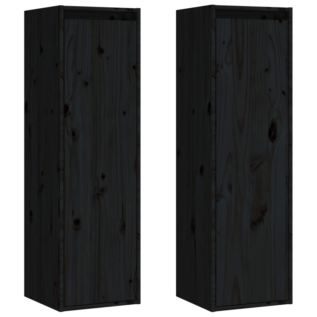 Wall Cabinets 2 pcs Black 30x30x100 cm Solid Wood Pine