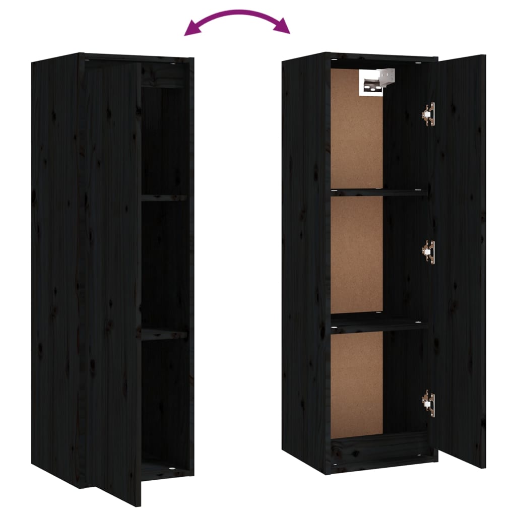 Wall Cabinets 2 pcs Black 30x30x100 cm Solid Wood Pine