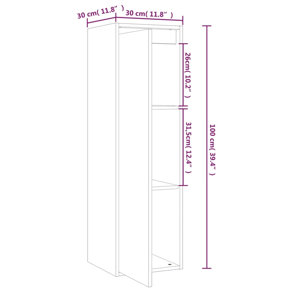 Wall Cabinets 2 pcs Black 30x30x100 cm Solid Wood Pine