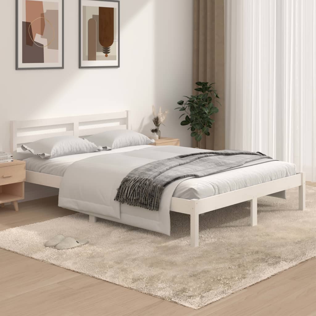 Bed Frame Solid Wood Pine White 137x187 cm Double Size