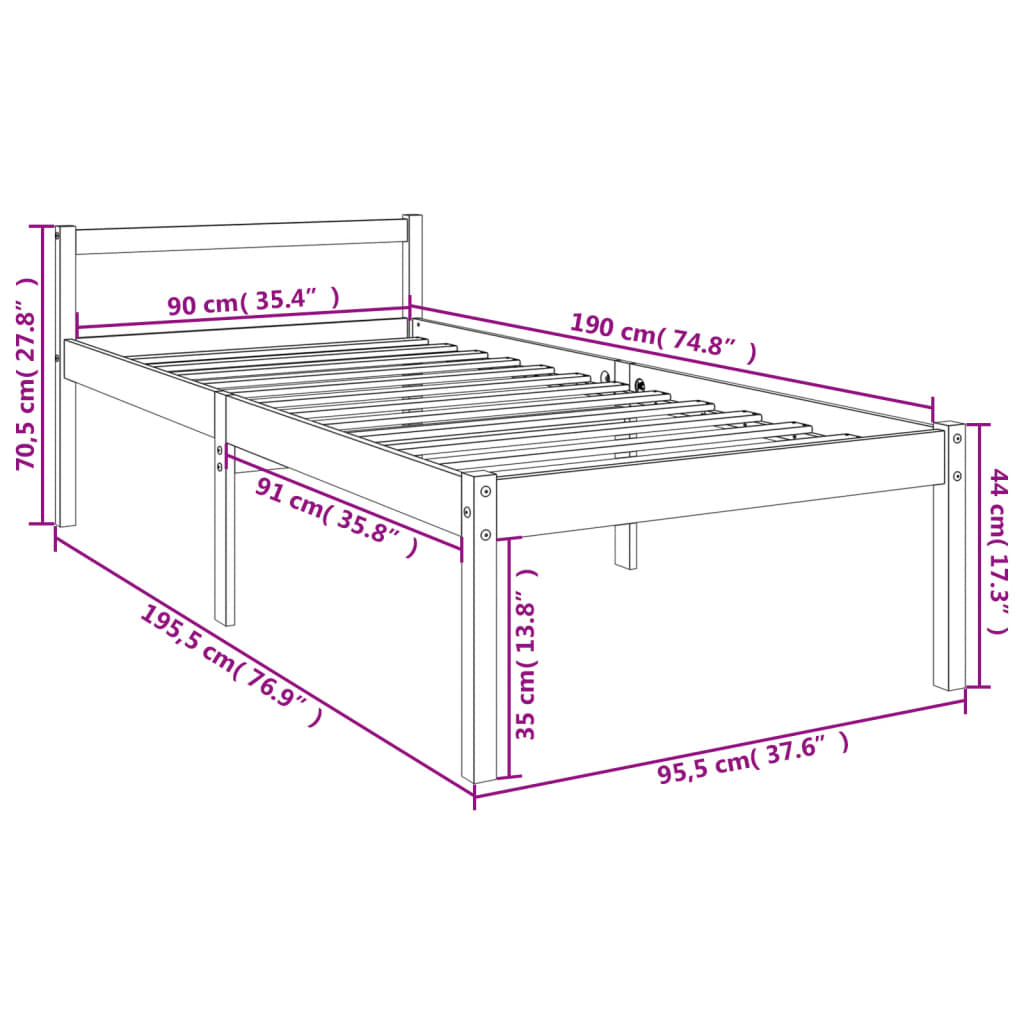 Senior Bed 90x190 cm Solid Wood Pine