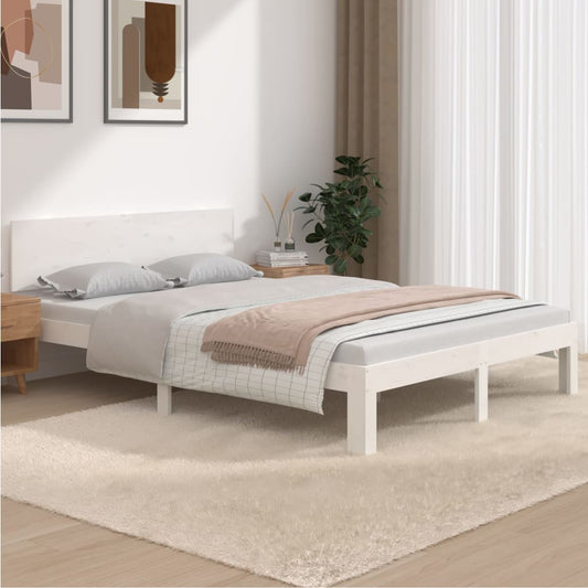 Bed Frame White Solid Wood 137x187 cm Double Size