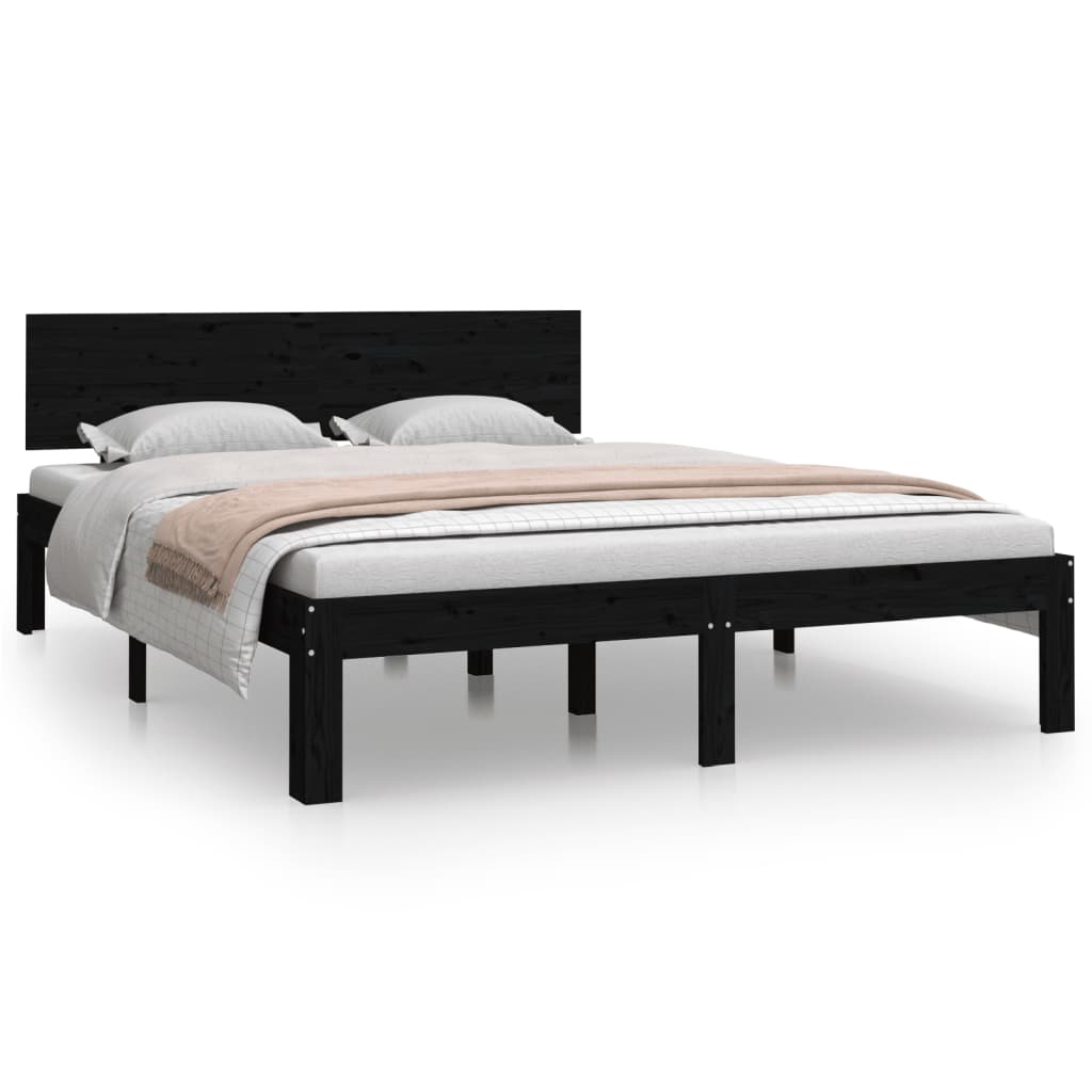 Bed Frame Black Solid Wood 153x203 cm Queen Size