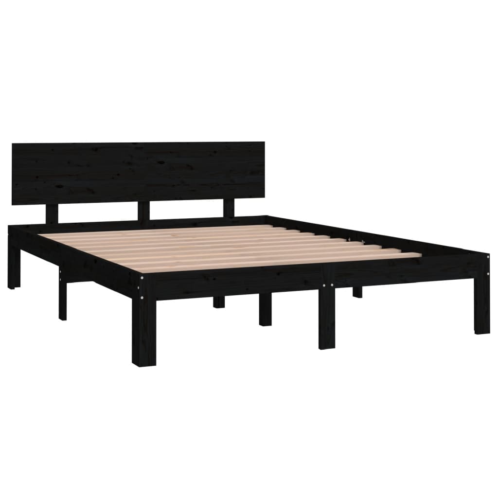 Bed Frame Black Solid Wood 153x203 cm Queen Size