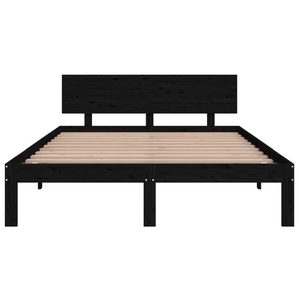 Bed Frame Black Solid Wood 153x203 cm Queen Size