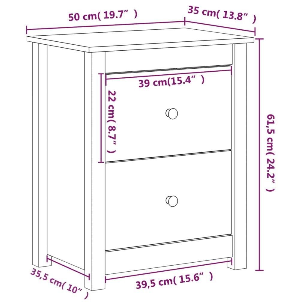 Bedside Cabinets 2 pcs 50x35x61.5 cm Solid Wood Pine