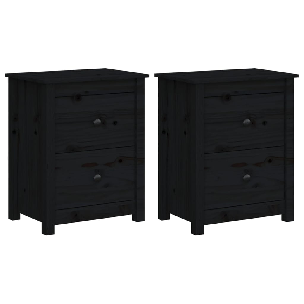 Bedside Cabinets 2 pcs Black 50x35x61.5 cm Solid Wood Pine