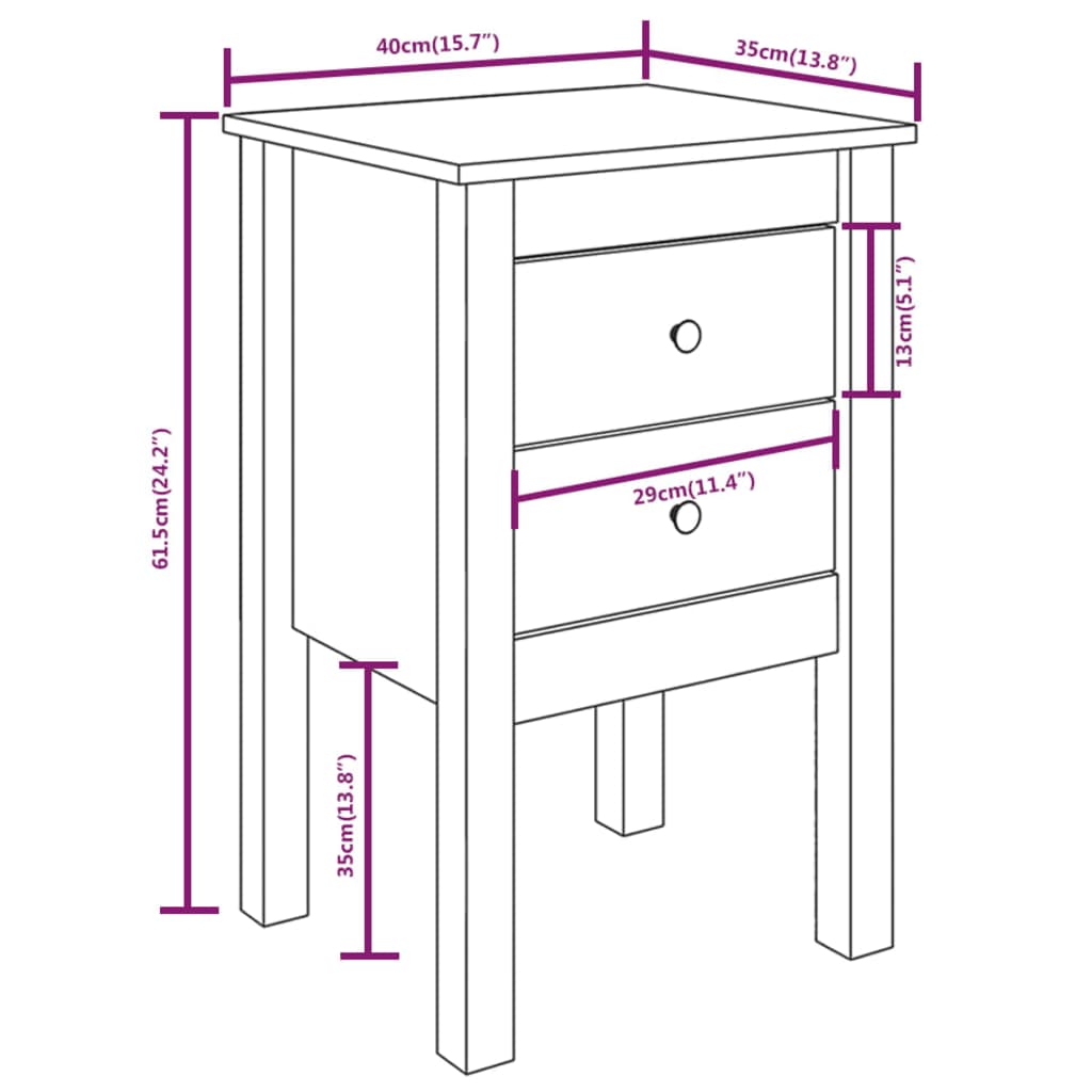 Bedside Cabinets 2 pcs 40x35x61.5 cm Solid Wood Pine